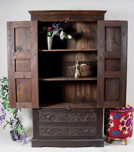 Luxury Handcrafted Solid Wood 2 Door <b>Wardrobe</b> Ornate Jaali Lattice Carving Premium Dark Oak Armoire - Product Image 2