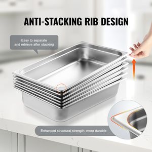 Set di 6 Vasche per Buffet Professionali da 4 Pollici di Profondità, in Acciaio Inox Spesso 0,8 mm, Attrezzatura per Mantenere il Cibo Caldo - Product Image 4