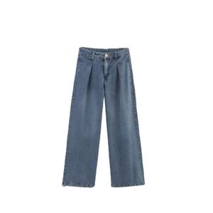 กางเกงยีนส์หุ้มข้อเอวสูงแนววินเทจจับจีบสีพื้นแฟชั่นฤดูใบไม้ผลิ2025ระบายอากาศได้แบบลำลอง - Product Image 3