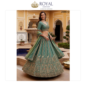 Colección de Ropa de Novia de Diseño Moderno y Calidad de Lujo, Lehenga Choli de Seda con Patrón de Pavo Real, Bordado y Adornos Zari - Product Image 6