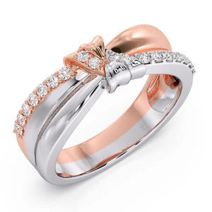 Anillo Cruzado de Dos Tonos con Diamantes en Forma de Lazo - Product Image 1