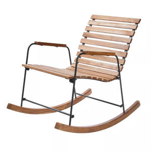 Conjunto de Muebles de Exterior Ecológicos y Duraderos con Madera de Acacia y Estructura de Hierro, Silla Mecedora y Mesa Redonda Pequeña - Product Image 3