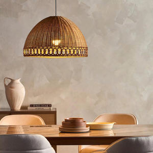 Oval Rattan Lampshade Open Lattice Ellipse Pendant <b>Light</b> Shade Handcrafted Hanging Ceiling Lamp Cover Japandi Minimalist - Product Image 2