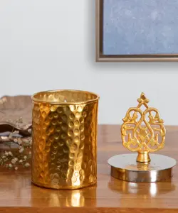 โถเทียนฝาปิดตกแต่งพร้อมฝาครอบทรงกลมแบบเรียบ ด้านบนเป็นแผ่นเรียบ มีหูจับแบบแกะสลัก โถเทียนลายตอก - Product Image 5