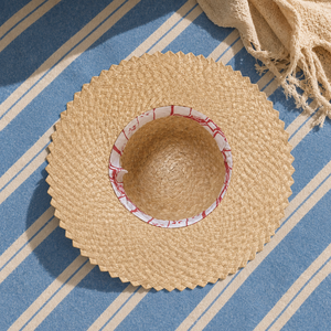 Sombrero de Paja Beige de Ala Ancha, Color Sólido, Unisex, para Adultos, Verano, Playa, Casual, Viajes, Bordado a Mano - Product Image 3