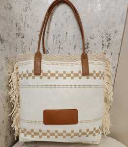 Woven Tote <b>Bag</b> Geometric Pattern Fringe Handbag Large Capacity Shoulder <b>Bag</b> for Shopping Travel Daily Use - Product Image 2