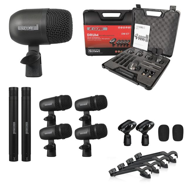 5-Core 7Pc Wired Drum Microphone Kit With XLR Connectors For Tom Snare Cymbals Professional Audio Equipment