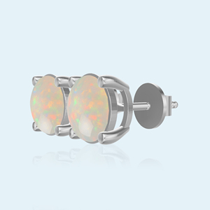 ต่างหูโอปอลทรงกลมธรรมชาติจากเฮียรานี จิวเวลส์ ชุบเงินแท้ 925 ดีไซน์คลาสสิกแบบหนามเตย เหมาะสำหรับเป็นของขวัญสำหรับผู้หญิงในงานปาร์ตี้ - Product Image 1