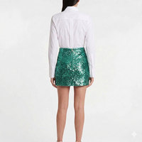 Jupe courte en polyester/coton peigné écologique pour femme, style portefeuille, avec ceintures et sequins, taille empire, mini, style streetwear, en promotion