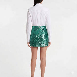 Jupe courte écologique pour femmes, style portefeuille, ornée de sequins, taille empire, mini, style streetwear, idéale pour les boîtes de nuit, vente en gros - Product Image 3