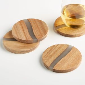 Emerald Handmade Ocean Wave <b>Epoxy</b> Resin Coaster Set Round Wood Coasters With <b>Epoxy</b> Inlay Modern Non Slip <b>Table</b> Mats Coasters - Product Image 1