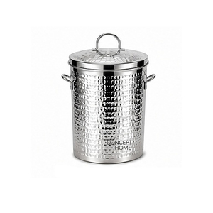 Stainless Steel Cylindrical Waste <b>Bin</b> With <b>Lid</b> Indoor Outdoor Household Garbage Storage Bucket Minimalist Style - Product Image 2