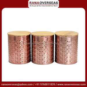 Dernière boîte de rangement en cuivre pur avec couvercle en bois Récipient de haute qualité pour café, sucre et thé offert à des prix abordables - Product Image 3