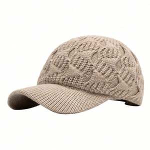 Gorro de Béisbol de Jacquard Cálido para Mujer, Otoño Invierno, Casual, Grueso, de Moda, Color Sólido, Tejido - Product Image 1