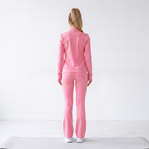 Ensemble de yoga 3 pièces pour femme : soutien-gorge dos nageur, leggings évasés taille haute et veste longue – Tenue de fitness respirante pour femme - Product Image 4