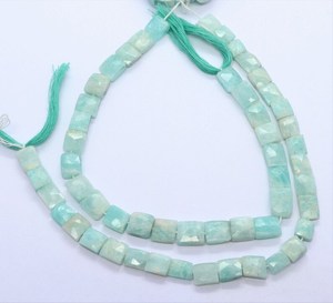 Perles d'Amazonite naturelle facettées en forme de chiclet 7x7-8x8 MM, perles carrées en Amazonite 8 pouces pour bijoux - Product Image 2