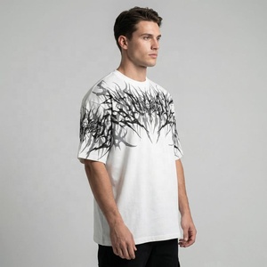 T-shirt blanc surdimensionné pour homme, motif abstrait noir imprimé numériquement, style streetwear, col rond, manches courtes, tricoté, éco-responsable - Product Image 6