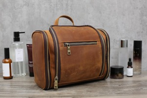 Wholesale Price Portable Vintage Leather Cosmetic Bag with Multiple Pockets Reinforced Stitching for Women's Travel Use - Product Image 6