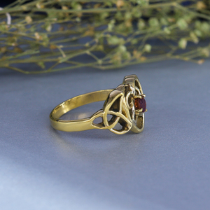 Gold Plated Brass Celtic Heart <b>Ring</b> with <b>Garnet</b> - Product Image 4