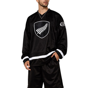Camiseta Deportiva Negra de Malla Transpirable de Poliéster, Estilo Oversize, con Mangas Largas y Diseño Personalizado 2026 para Fútbol Americano - Product Image 1