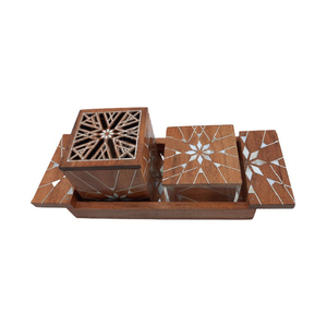 Juego de quemadores de incienso de madera artesanales de primera calidad con incrustaciones de nácar. Decoración y Estilo de Vida Árabe para el Hogar, Calidad de Exportación - Product Image 4