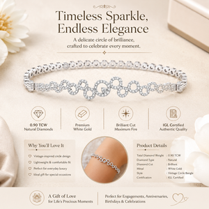 0.90 TCW Natural Diamond <b>Bangle</b> <b>Bracelet</b> | Brilliant Cut IGL Certified | Vintage White Gold Jewelry | Engagement Wedding Gift - Product Image 5