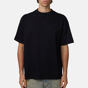 เสื้อยืดคอกลมแขนสั้นโอเวอร์ไซส์สีดำสำหรับผู้ชาย ผ้าฝ้ายเจอร์ซีย์ถัก 100% สีพื้นเรียบง่าย สไตล์ลำลอง - Product Image 2