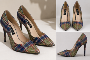 Zapatos de tacón de aguja con estampado escocés para mujer, elegantes tacones altos para bodas y eventos nocturnos - Product Image 3