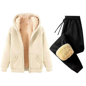 Women's Winter 2-Piece <b>Set</b> Thermal Zip-Up Hooded Cardigan Jacket Solid Patchwork <b>Tie</b>-<b>Dye</b> Jogger Sweatpants Casual Outfits - Product Image 2