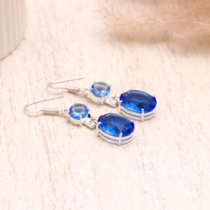 Natural Tanzanite Quartz 925 Sterling <b>Silver</b> Drop <b>Earrings</b>, Oval Faceted Blue Gemstone <b>Dangle</b> <b>Earrings</b>, Handmade Fine Jewelry - Product Image 4