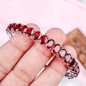 Wholesale 925 Sterling <b>Silver</b> Natural Oval Garnet Prong Set Hinged Bangle <b>Bracelet</b> Memoria Jewels - Product Image 3