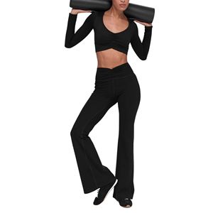 Leggings tendance évasés pour femmes, taille en V, motif à carreaux, séchage rapide, pantalon de sport, vêtements de fitness - Product Image 4