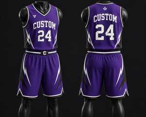 Uniforme de Baloncesto Personalizado, Conjunto de Camiseta y Pantalones Cortos Sublimados en Morado, Negro y Blanco, Ropa Deportiva Profesional Transpirable para Equipos - Product Image 1