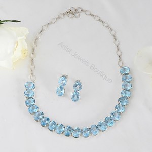 Conjunto de Collar y Pendientes de Topacio Azul Natural, Plata de Ley 925, Joyería Fina, Proveedor Mayorista OEM ODM - Product Image 2