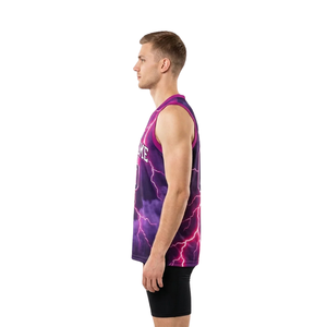 Ensemble d'uniformes de basketball Lightning pour hommes, maillot de sublimation 100 % polyester respirant à séchage rapide, short uni ajusté sans manches en V - Product Image 5