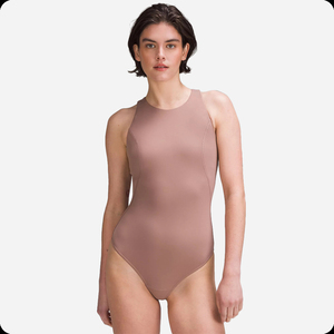 Maillot de bain une pièce pour femme, col montant, couleur unie, extensible, en Spandex et Nylon, tricoté sans couture, coupe classique - Product Image 1