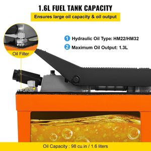 ปั๊มไฮดรอลิกลมสีส้ม10000 PSI สำหรับซ่อมรถยนต์0.42อ่างเก็บน้ำ3/8 NPT ท่อ6.56ฟุต2ตัวเชื่อมต่อปั๊มทำงานเดี่ยว - Product Image 5