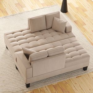 ชุดโซฟาปรับเอน 2 ที่นั่งแบบ Deep Tufted พร้อมผ้าเนื้อสัมผัสพิเศษ รวมหมอนอิง 2 ใบ สำหรับห้องนั่งเล่นหรือห้องนอน - Product Image 1