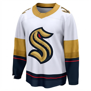 Jersey de Hockey sobre Hielo Personalizado en Blanco y Dorado, Uniforme de Equipo Sublimado Profesional, Camiseta de Hockey Transpirable, Ropa Deportiva OEM - Product Image 1