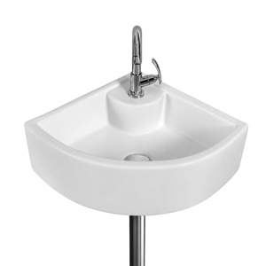 Robinet de lavabo mural CORNIA, forme triangulaire, à levier unique, design minimaliste, finition chromée polie, avec drain - Product Image 2