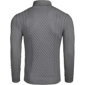 Pull à col roulé en tricot pour homme, couleur unie gris, manches longues, pull d'hiver, coupe classique, matière acrylique - Product Image 3