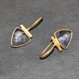 Boucles d'oreilles pendantes tendance en forme de barre trilobée en quartz hydro améthyste léger, plaqué or 24 carats, faites à la main pour filles et femmes - Product Image 4