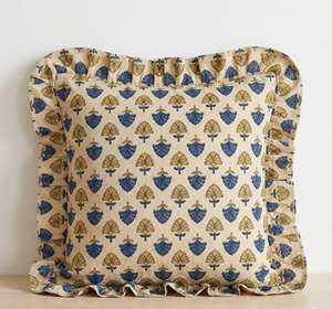 Housses de coussin vintage en coton indien imprimé au bloc, à volants, faites à la main, style bohème, 16x16, 18x18, 20x20 - Product Image 6