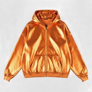 Sweat à capuche zippé personnalisé en similicuir velours brillant 100% coton, style streetwear, avec poche kangourou, bordure côtelée, respirant - Product Image 6