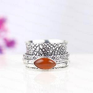 Top Quality Vintage Sterling Silver Spinner <b>Ring</b> with Orange Carnelian Stone Handmade Boho Wide Band <b>Statement</b> Jewelry For Women - Product Image 4