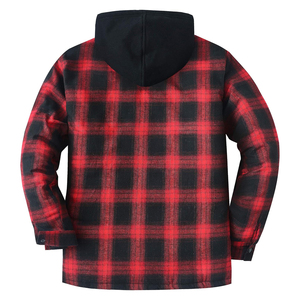 Chemise-veste en flanelle épaisse à carreaux pour homme avec doublure matelassée, rouge foncé multicolore, respirante, à capuche, fermeture éclair et boutons - Product Image 2