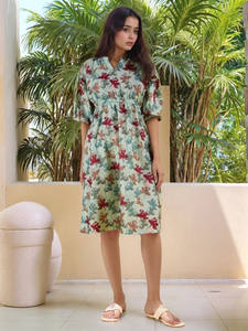 Vestido Largo Formal de Gasa Ecológico al por Mayor, con Cordones, Cuello en V, Estampado Floral, para Playa, Verano, para Mujer - Product Image 3