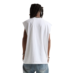Débardeur blanc personnalisé en coton épais, coupe oversize à épaules tombantes, pour homme, style vintage décontracté, vierge - Product Image 4