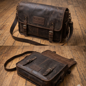 Sac messager vintage en cuir véritable Regal Three Llc avec fermeture à boucle, bandoulière réglable, sacs messagers pour toutes les saisons - Product Image 1