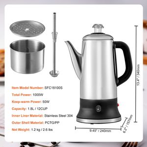 Cafetière électrique à 12 tasses en acier inoxydable 304 avec fonction de maintien au chaud et poignée résistante à la chaleur - Product Image 5